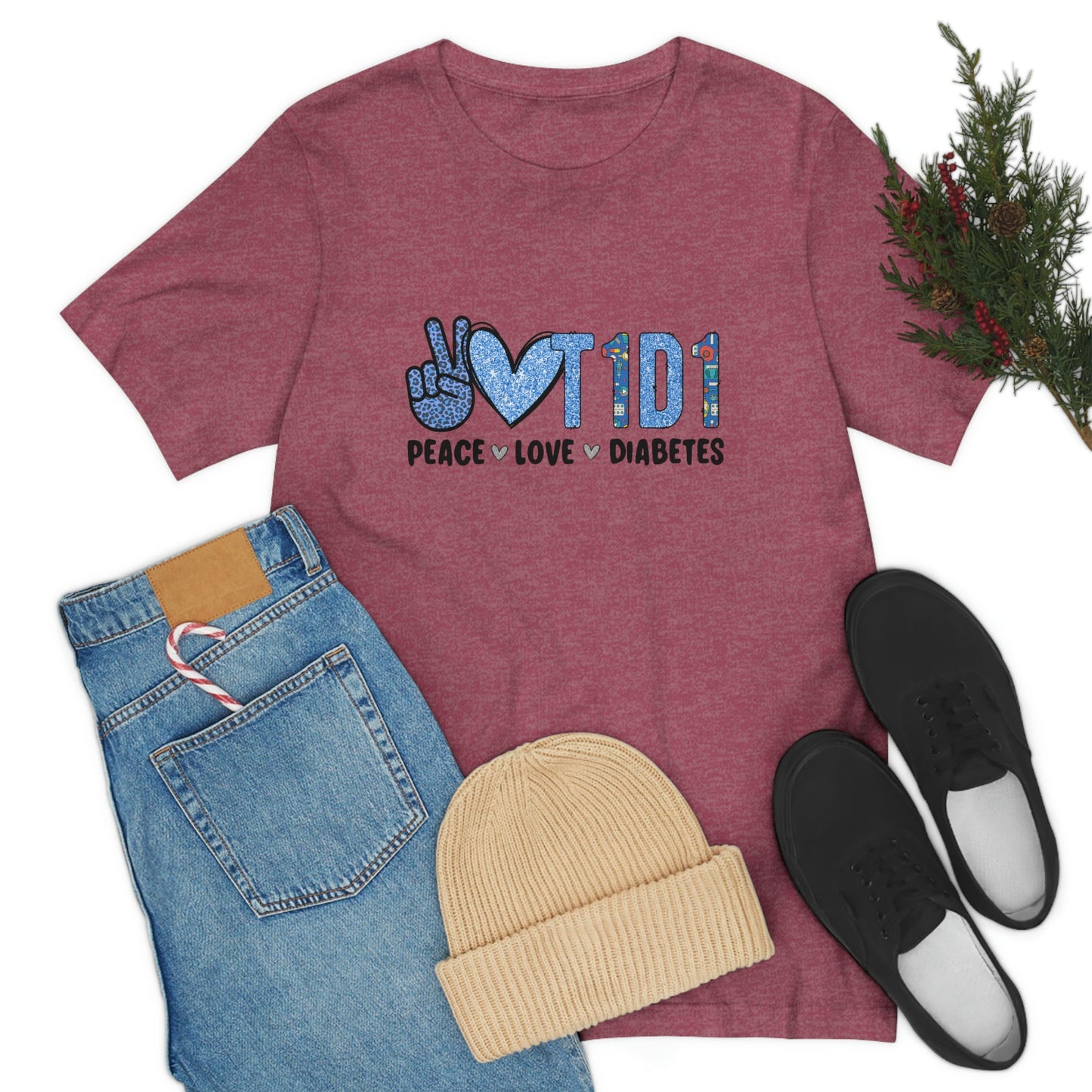 Peace Love and Type 1 Diabetes Unisex Jersey Short Sleeve Tee
