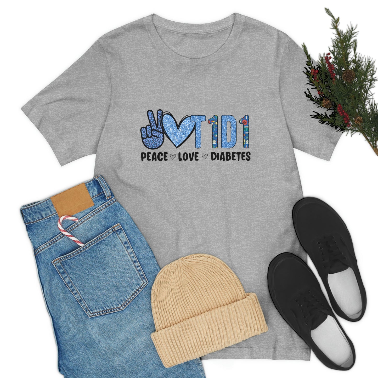 Peace Love and Type 1 Diabetes Unisex Jersey Short Sleeve Tee