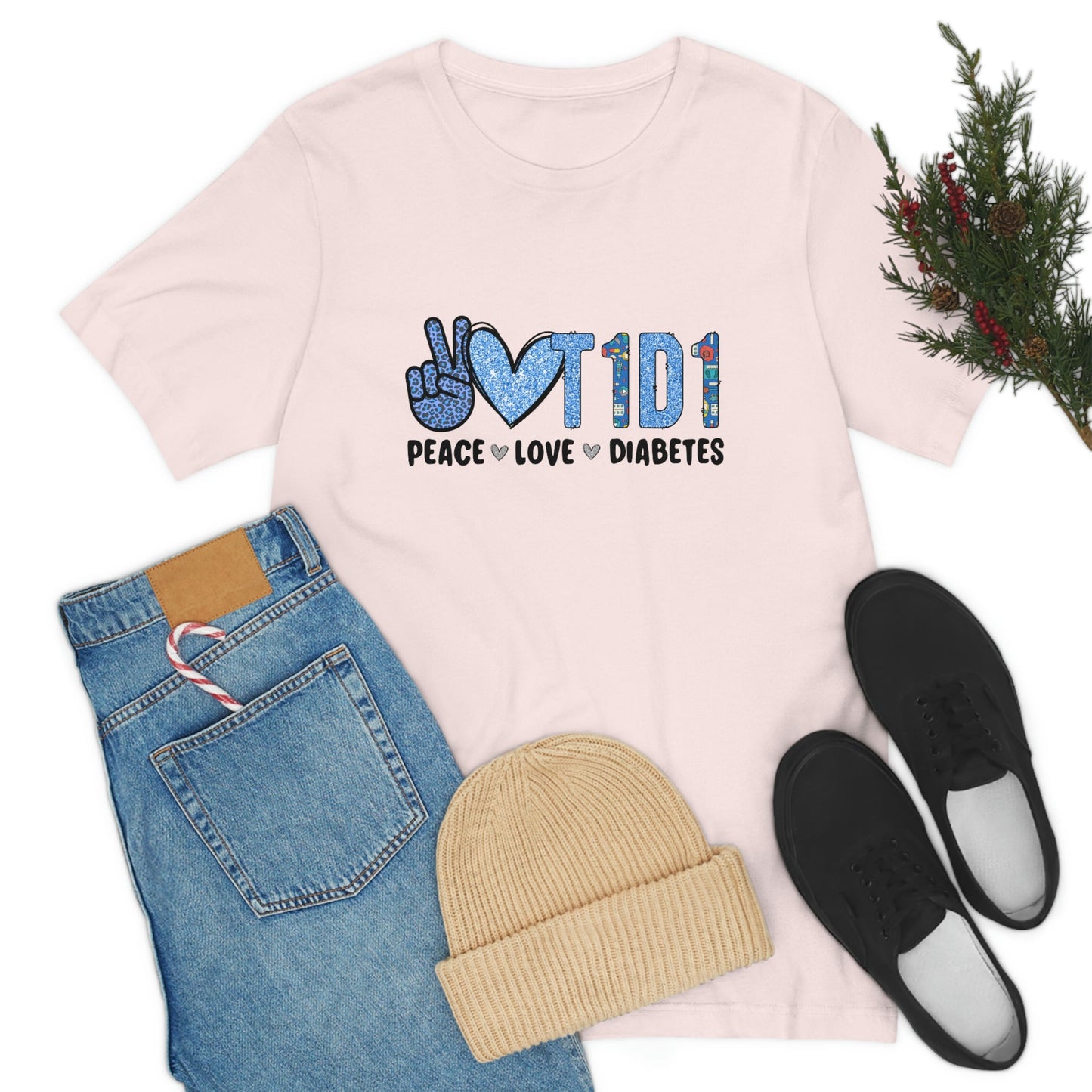Peace Love and Type 1 Diabetes Unisex Jersey Short Sleeve Tee