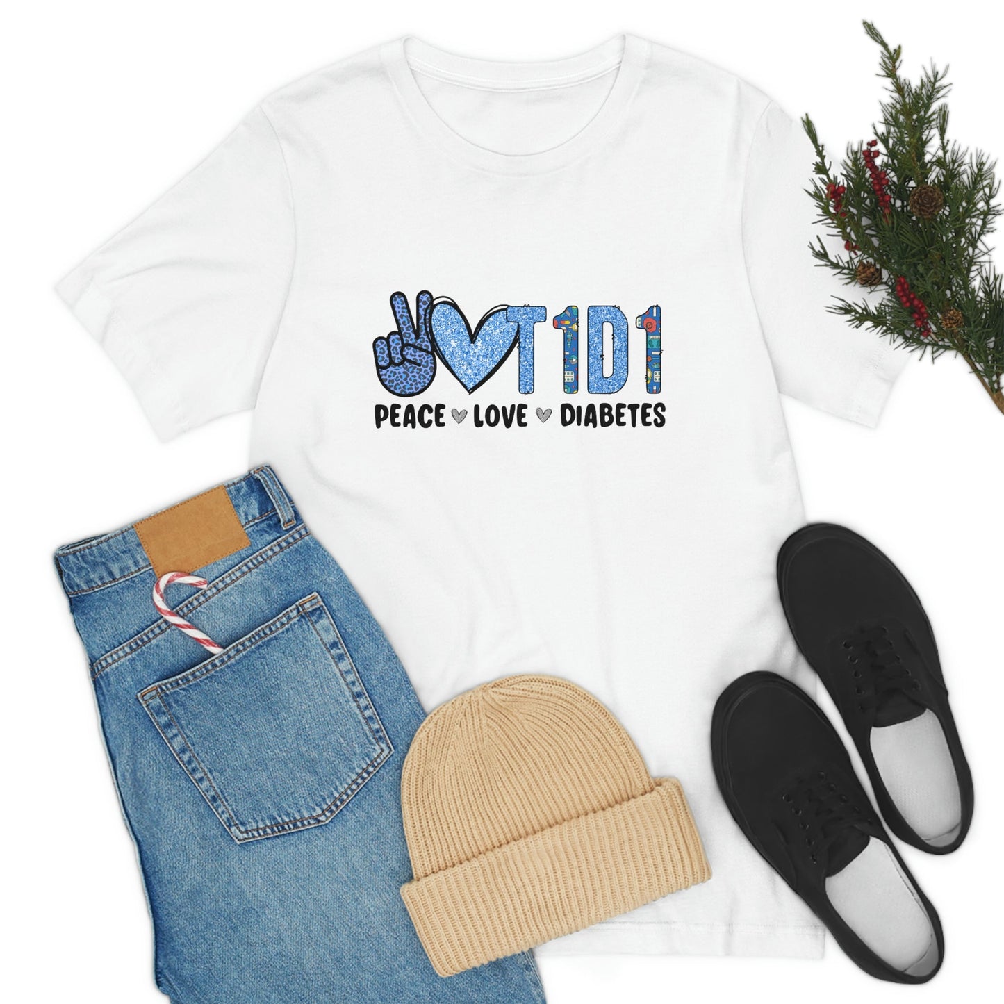 Peace Love and Type 1 Diabetes Unisex Jersey Short Sleeve Tee