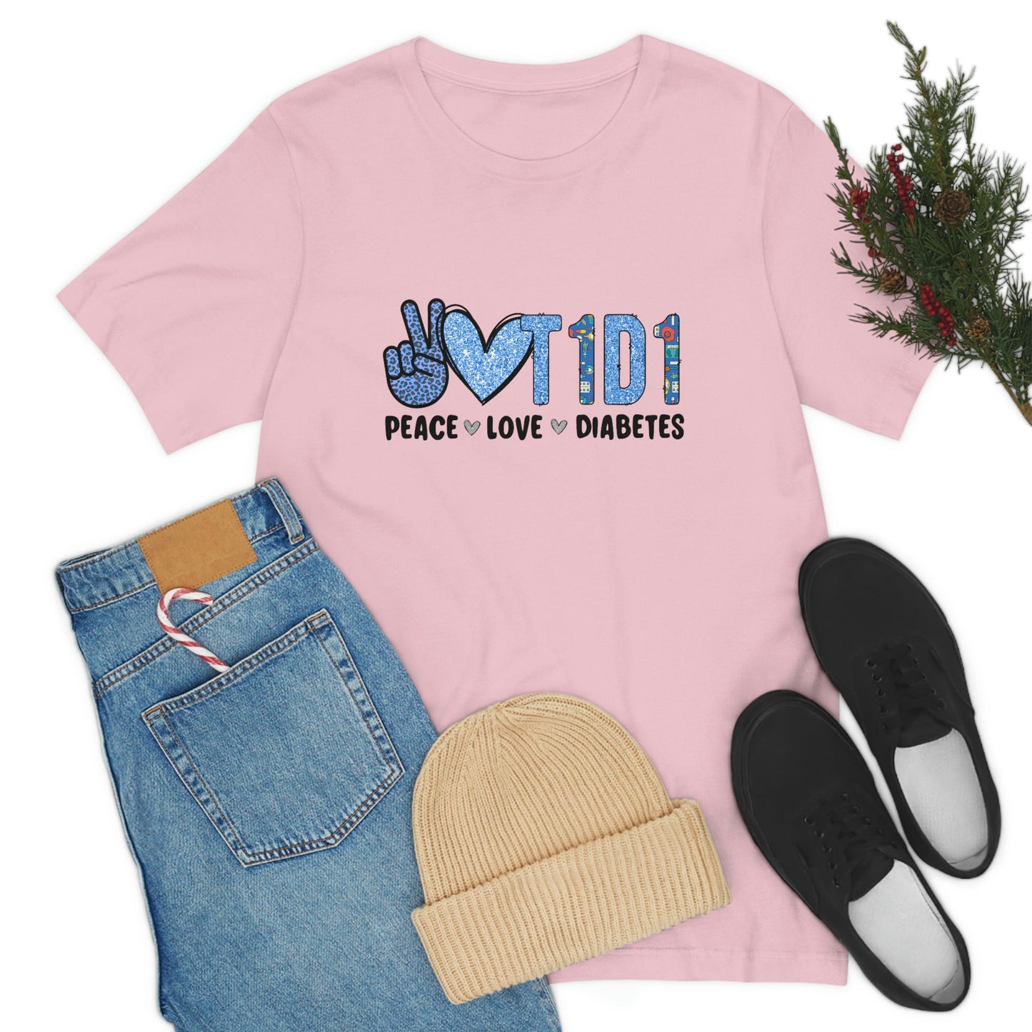 Peace Love and Type 1 Diabetes Unisex Jersey Short Sleeve Tee