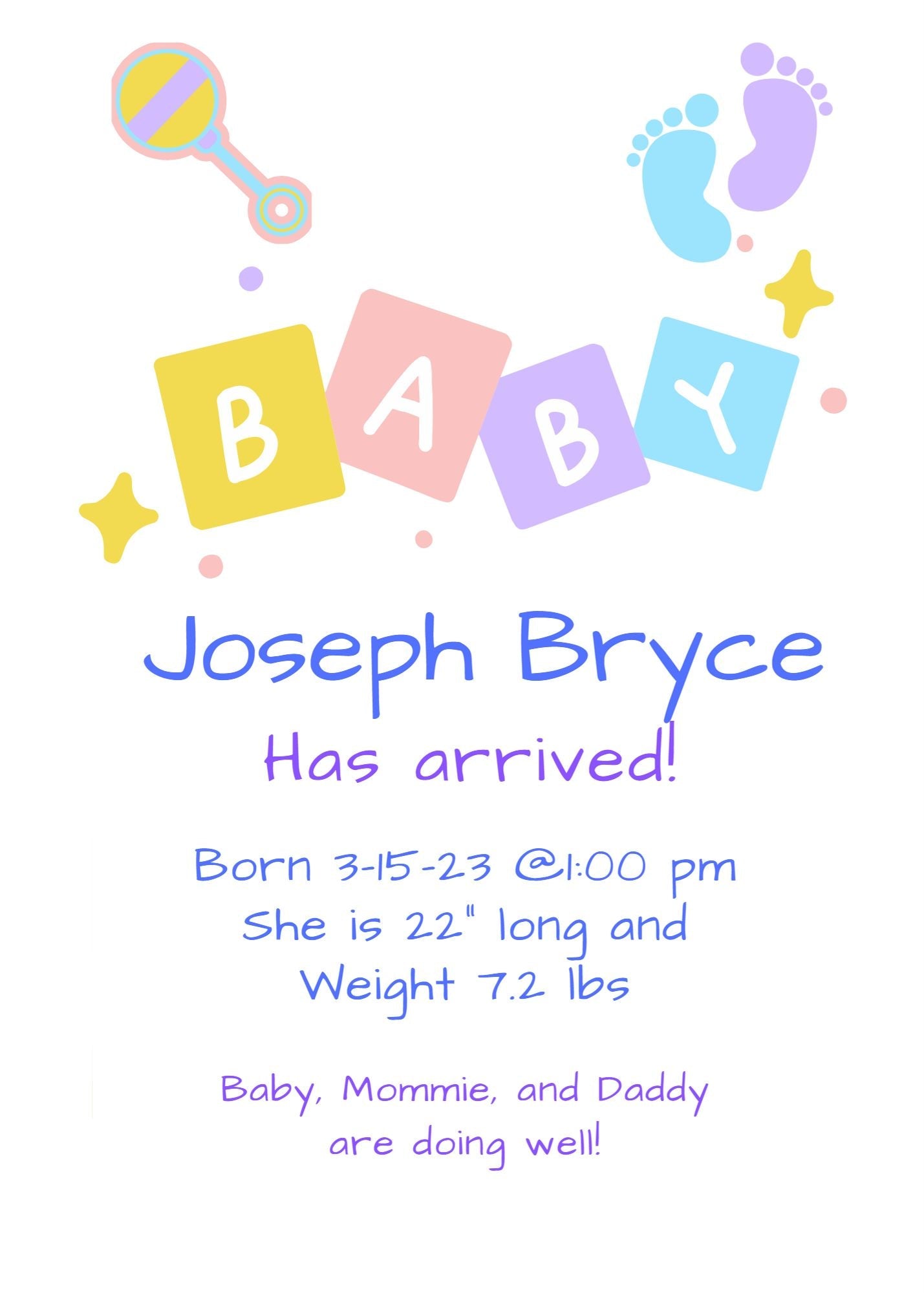 Adorable Baby Boy Announcements (5x7) Digital (Personalize)