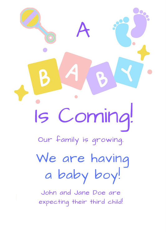 Adorable Baby Boy Announcements (5x7) Digital (Personalize)