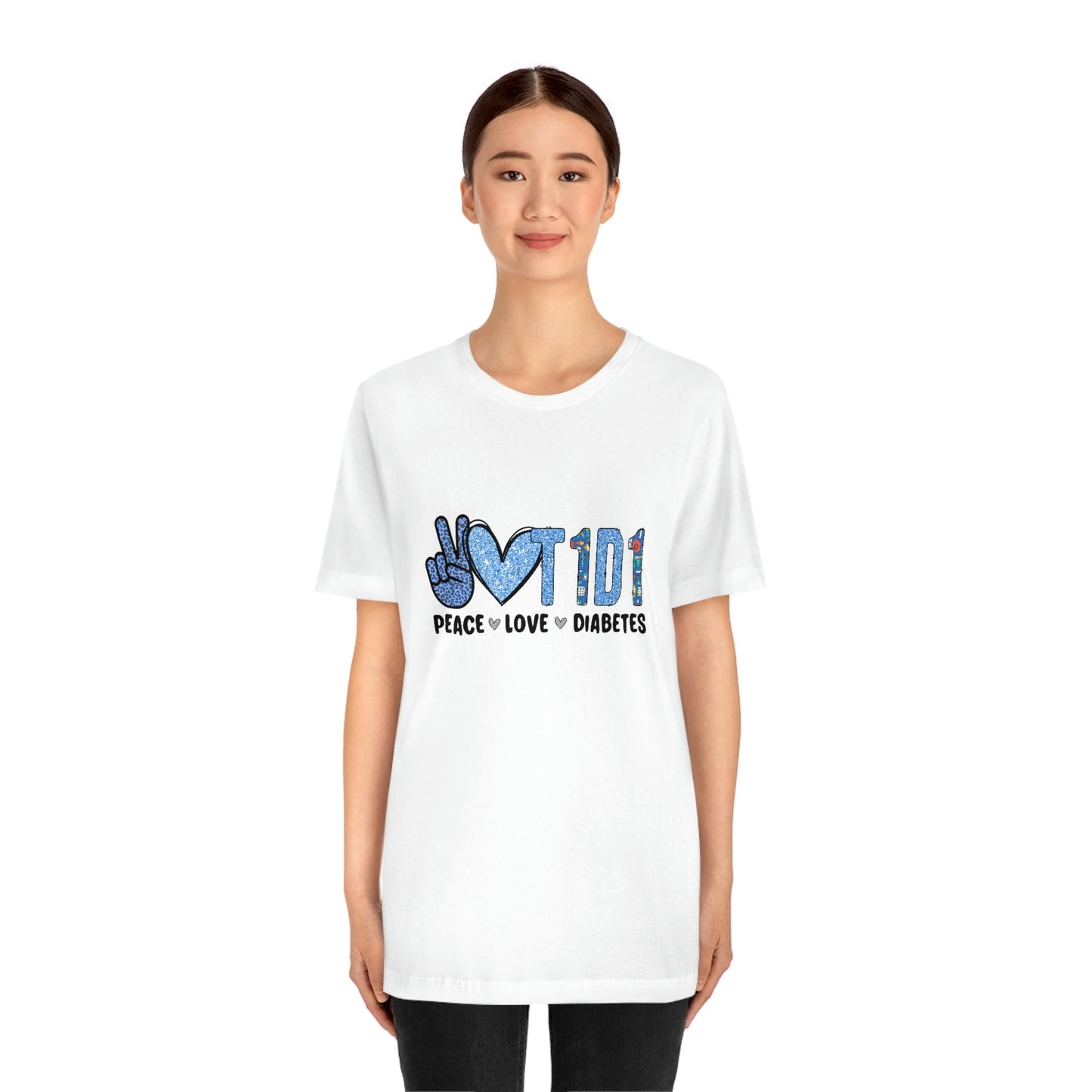 Peace Love and Type 1 Diabetes Unisex Jersey Short Sleeve Tee