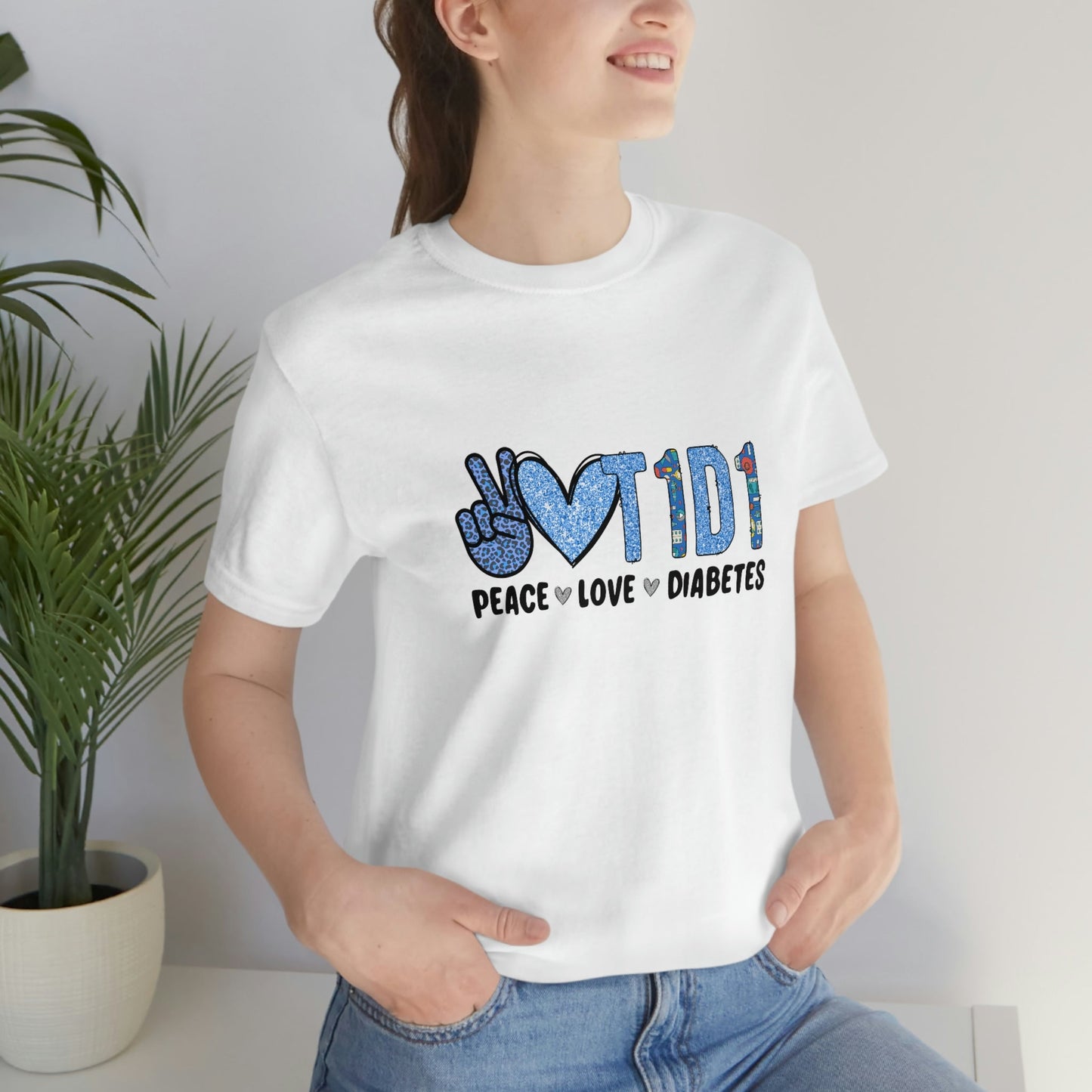 Peace Love and Type 1 Diabetes Unisex Jersey Short Sleeve Tee
