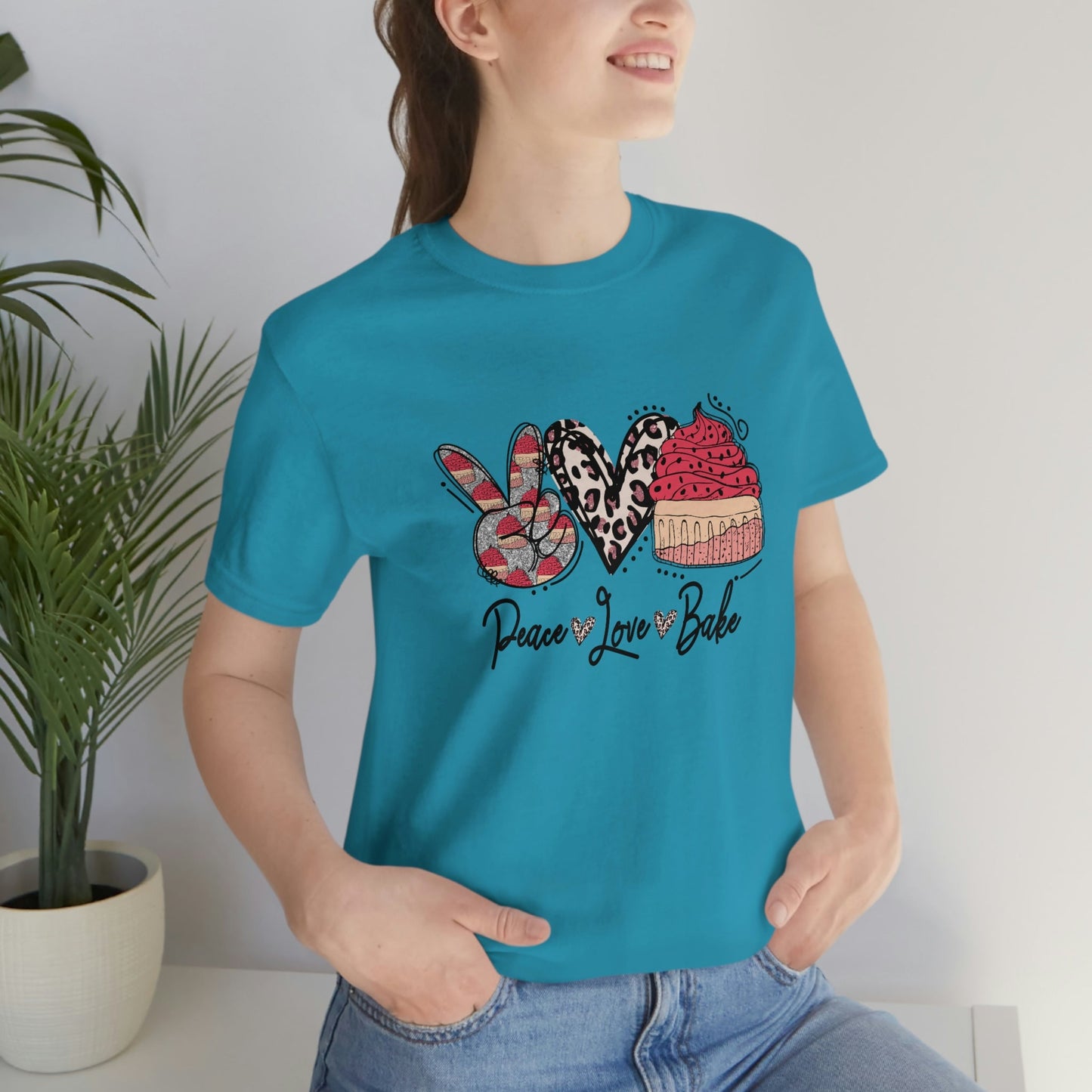 Peace Love and Bake Unisex Jersey Short Sleeve Tee