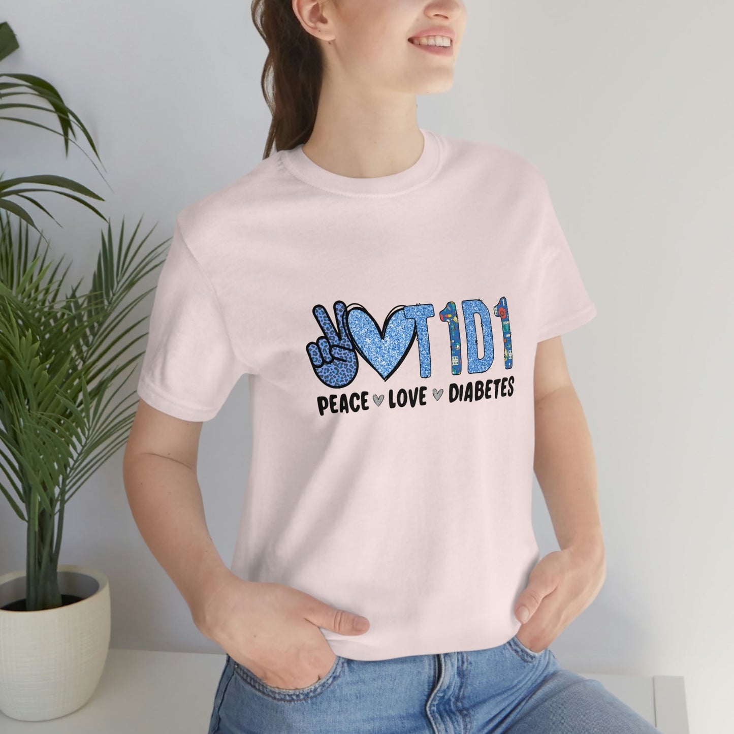 Peace Love and Type 1 Diabetes Unisex Jersey Short Sleeve Tee