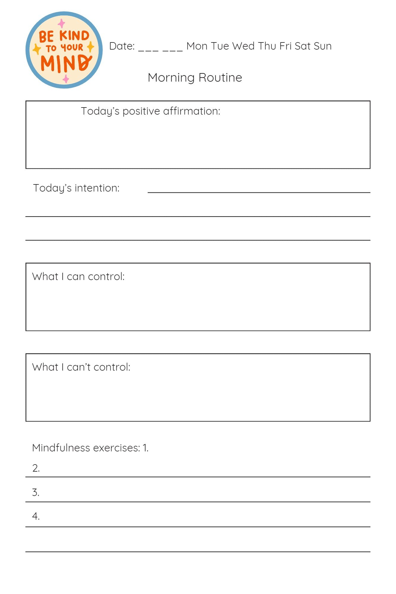 Be Kind To Your Mind 6x9 Printable PDF