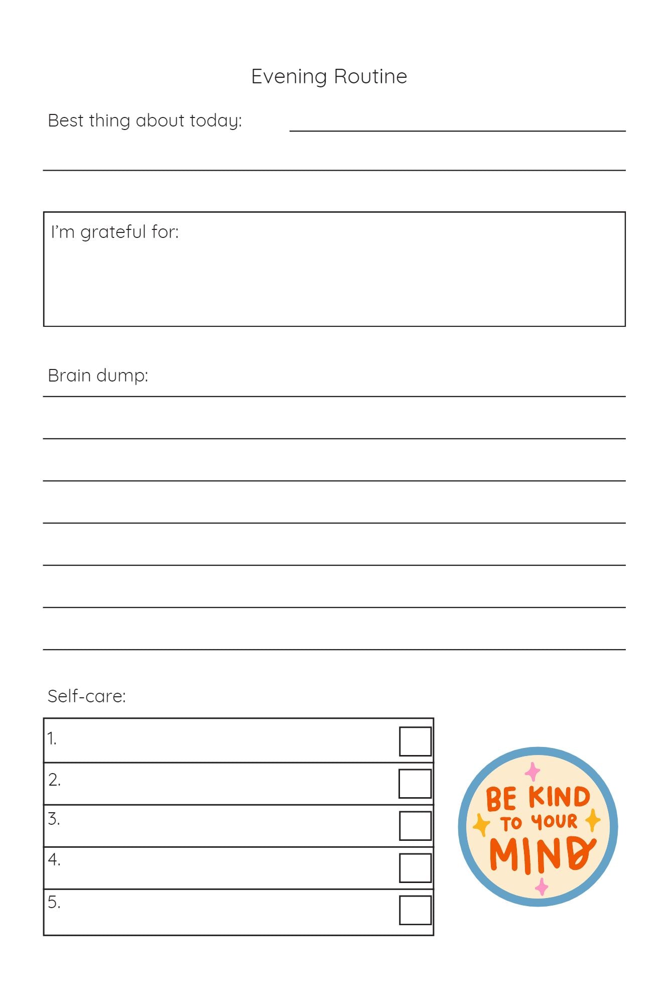 Be Kind To Your Mind 6x9 Printable PDF