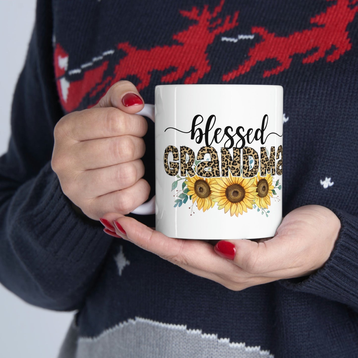 Personalized Blessed Grandma Leopard and Sunflower Ceramic Mug 11oz, Grandma Gift, Mother's Day gift, Granny gift, Mother's Day