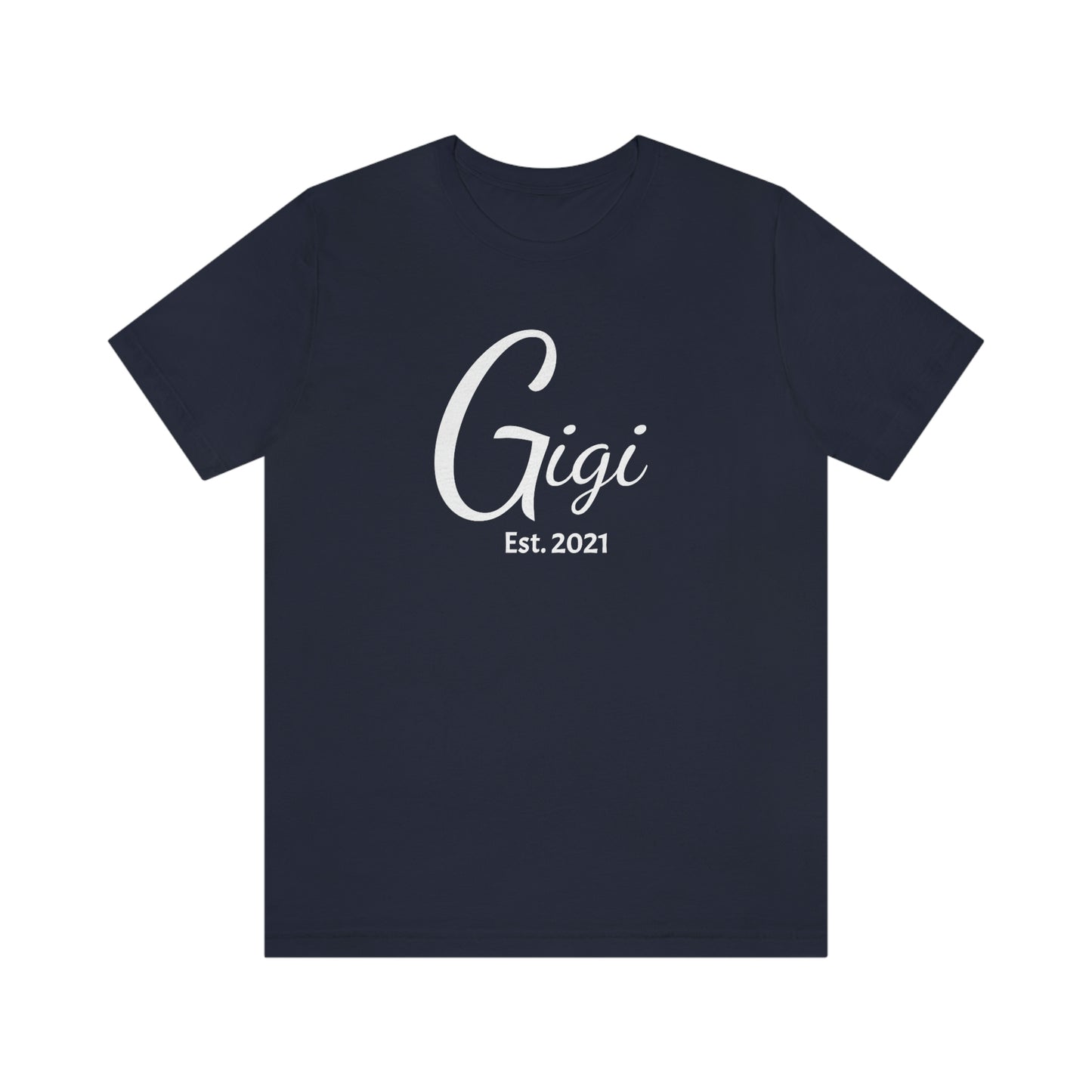 Personalized Gigi Short Sleeve Tee with established date available in sizes to 3XL