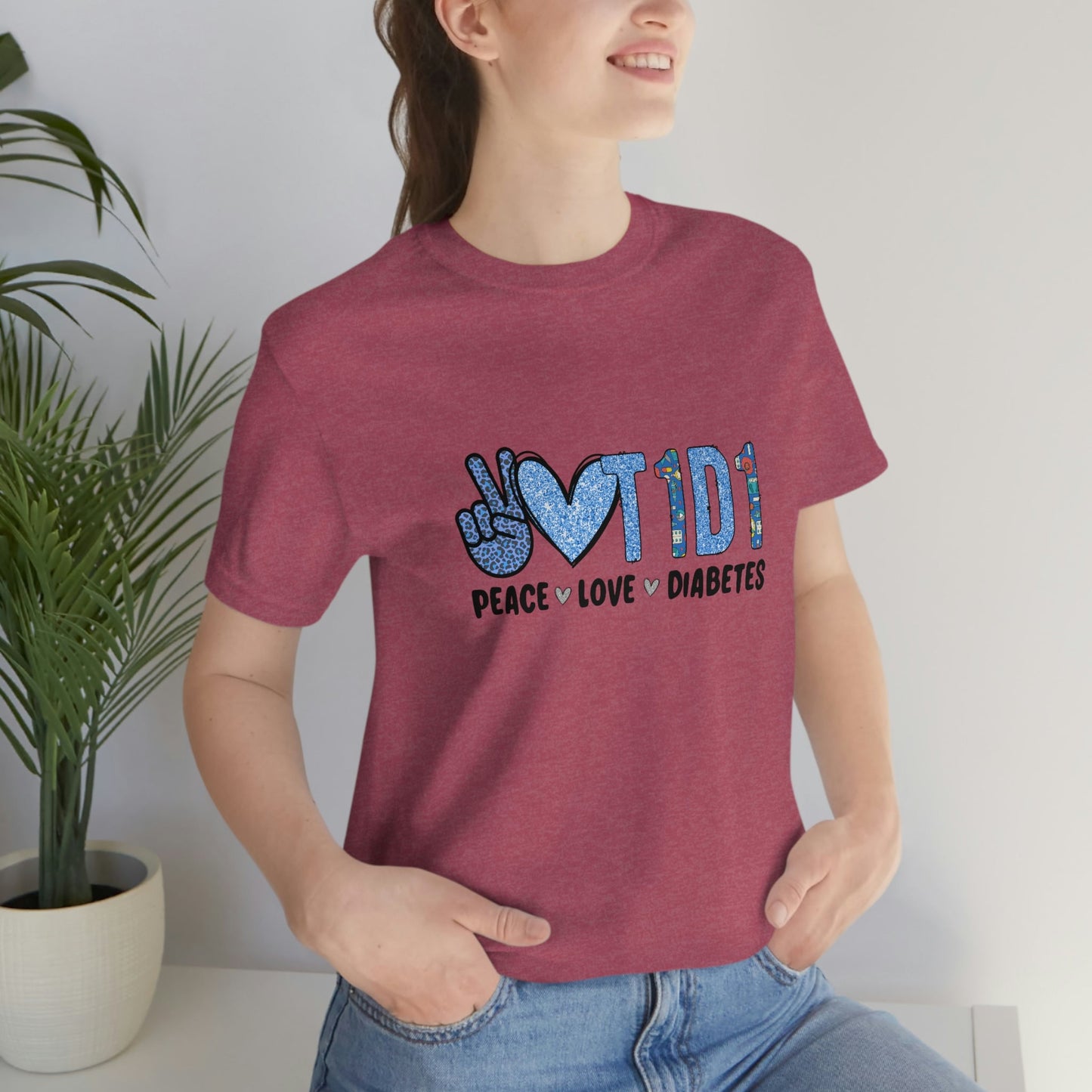 Peace Love and Type 1 Diabetes Unisex Jersey Short Sleeve Tee