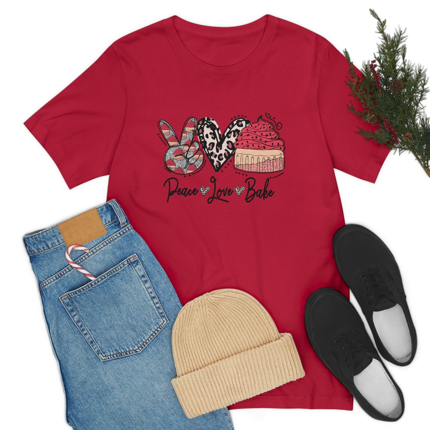 Peace Love and Bake Unisex Jersey Short Sleeve Tee
