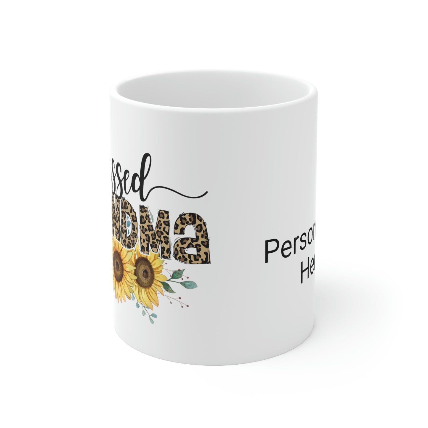 Personalized Blessed Grandma Leopard and Sunflower Ceramic Mug 11oz, Grandma Gift, Mother's Day gift, Granny gift, Mother's Day