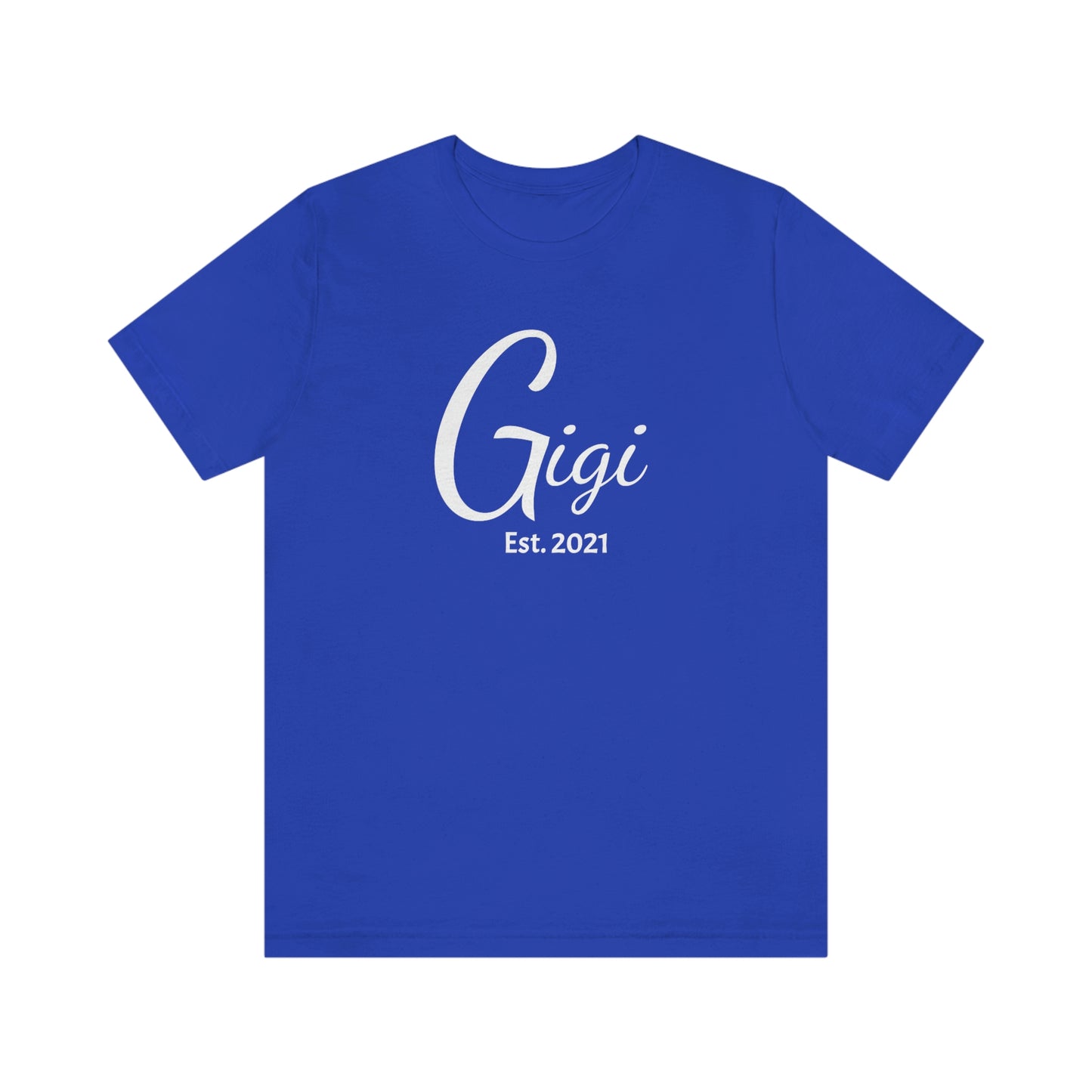 Personalized Gigi Short Sleeve Tee with established date available in sizes to 3XL