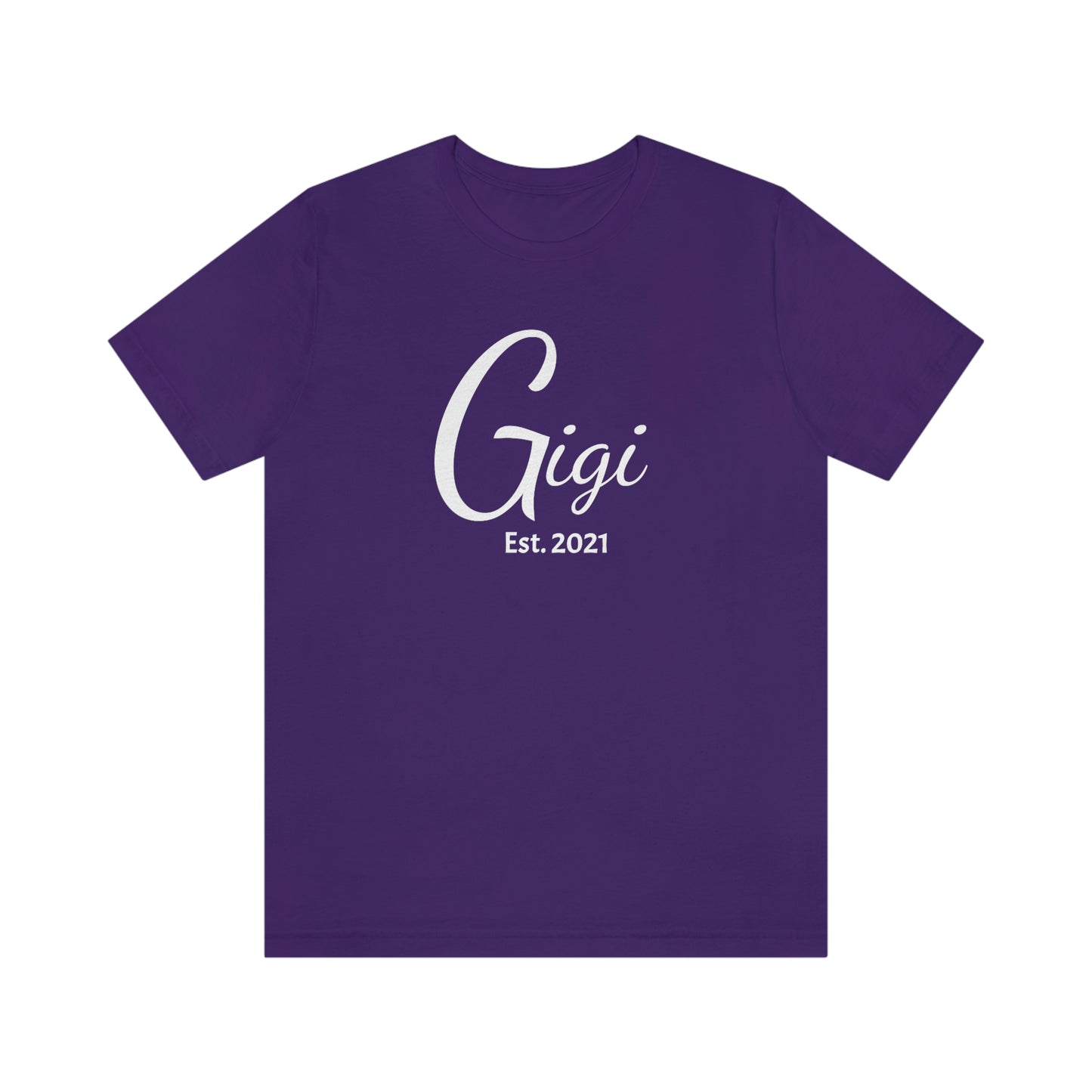 Personalized Gigi Short Sleeve Tee with established date available in sizes to 3XL