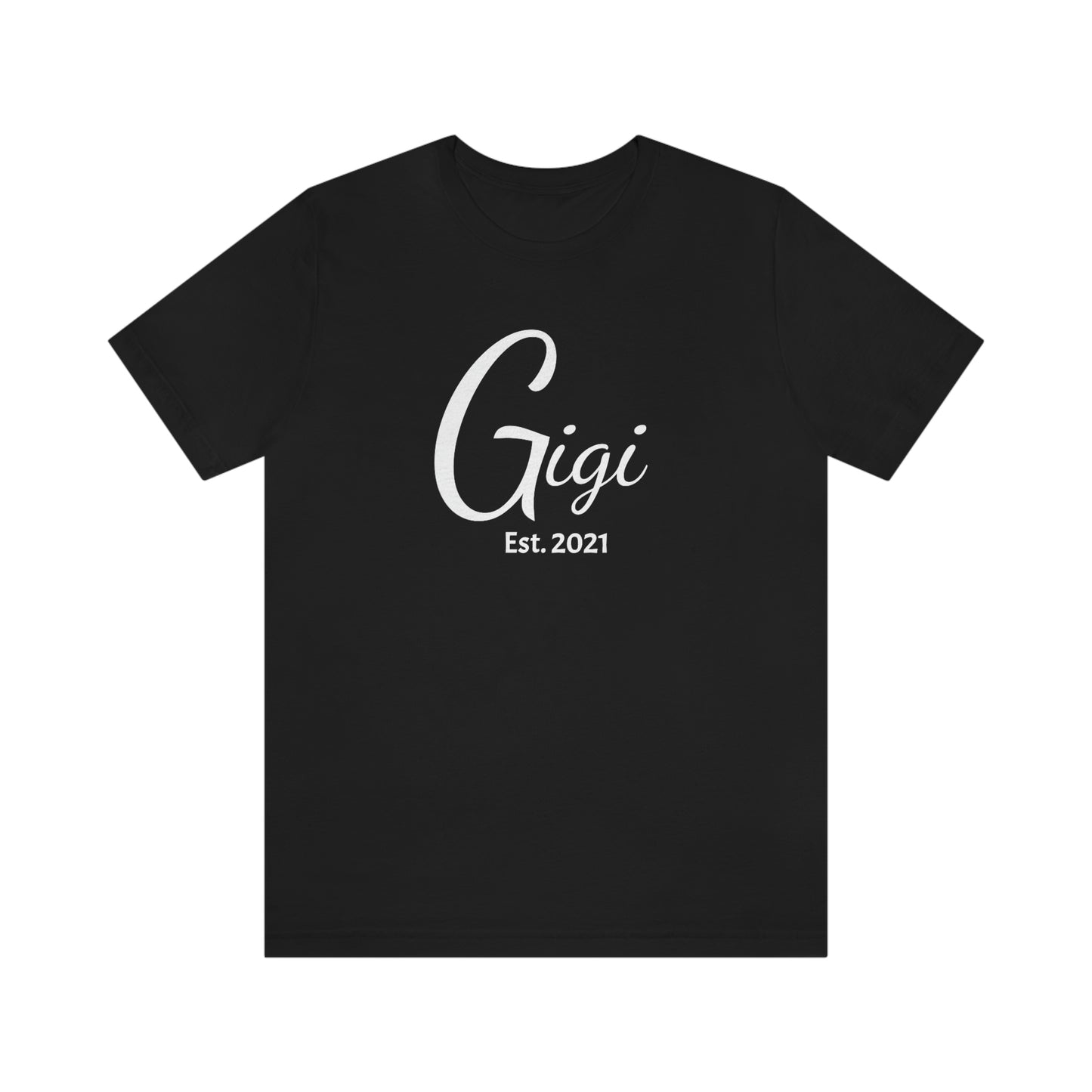 Personalized Gigi Short Sleeve Tee with established date available in sizes to 3XL