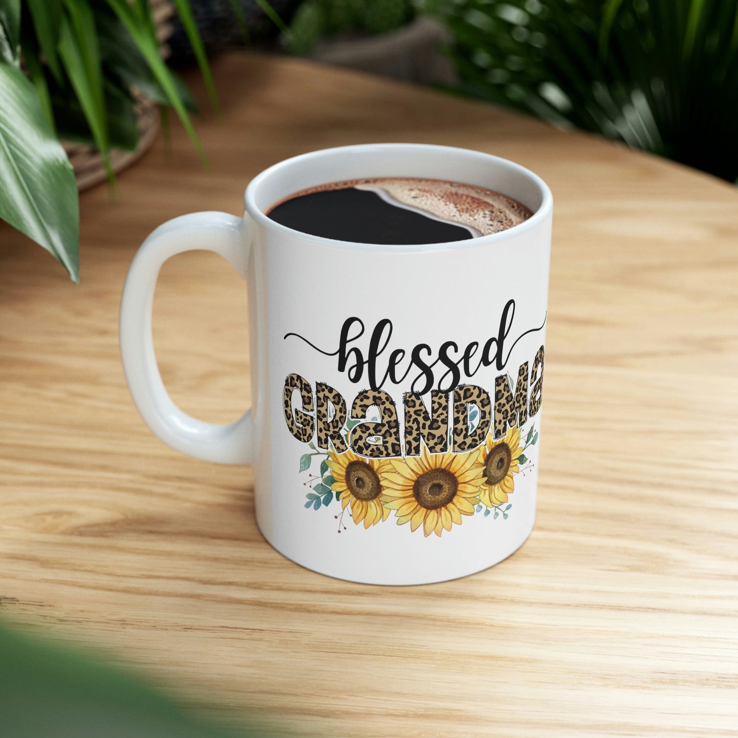 Personalized Blessed Grandma Leopard and Sunflower Ceramic Mug 11oz, Grandma Gift, Mother's Day gift, Granny gift, Mother's Day